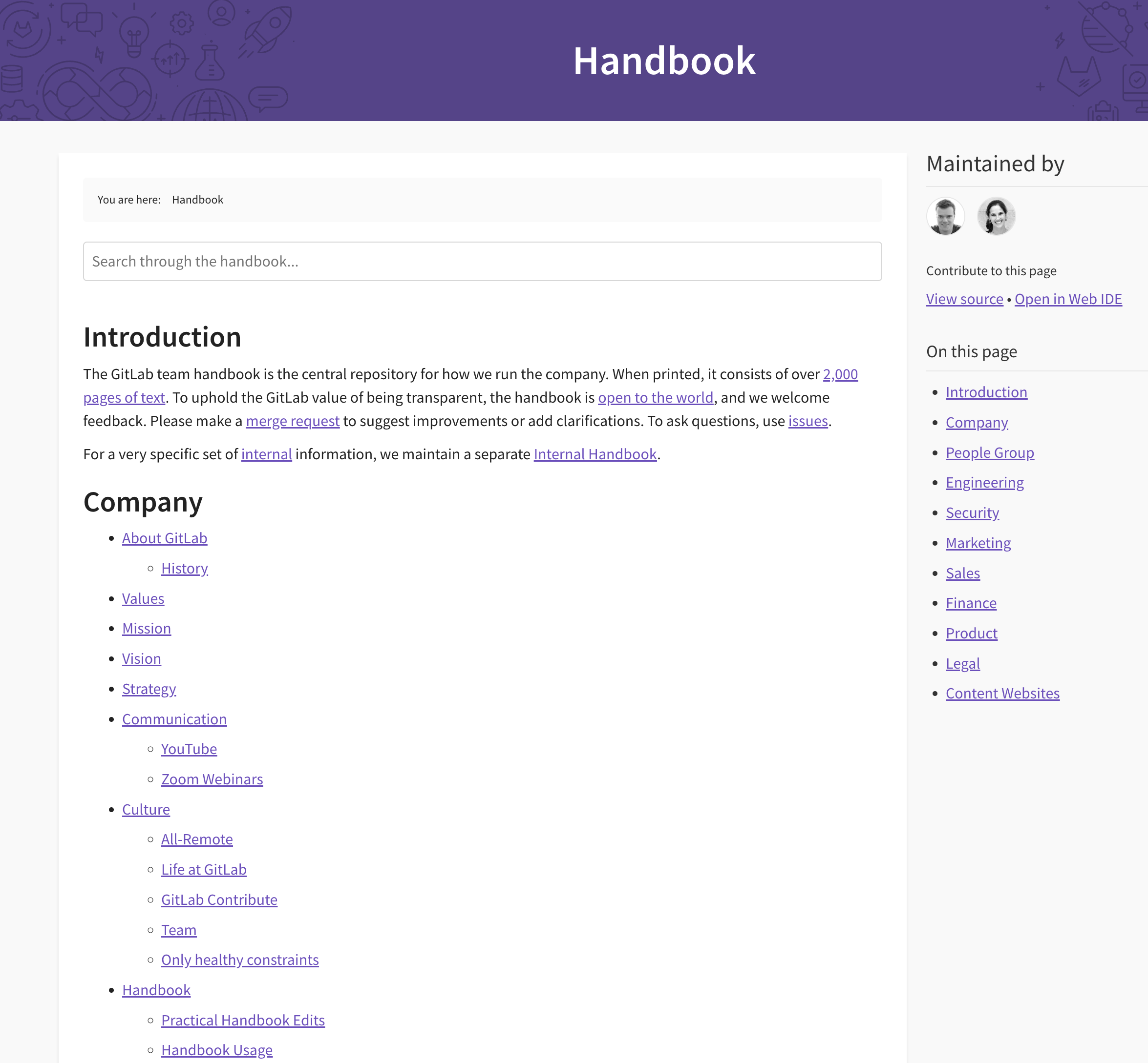 screenshot of gitlab's handbook