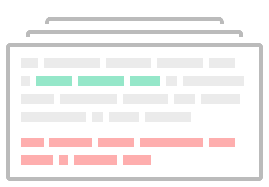 an illustration depicting multiple versions of content containing redlines